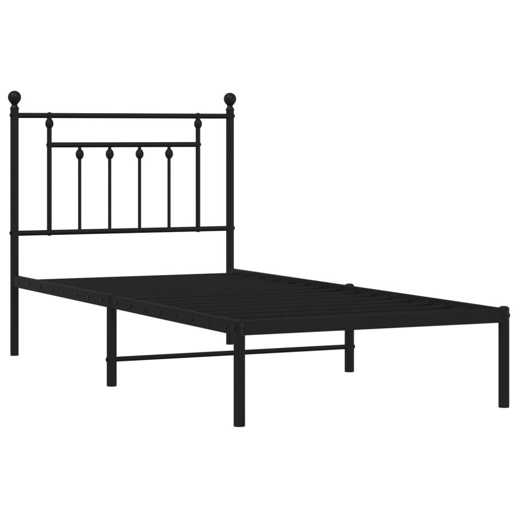 Metal Bed Frame without Mattress with Headboard Black 90x200cm