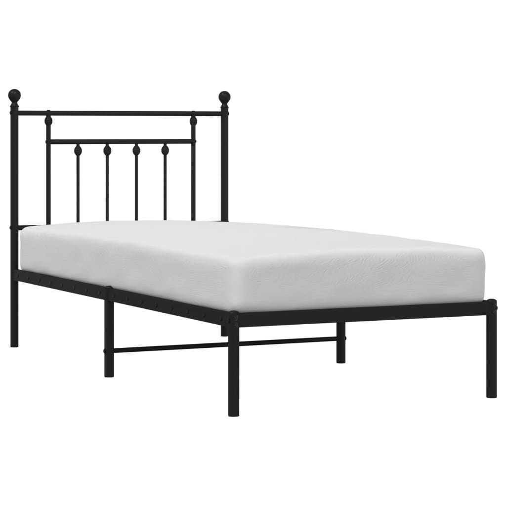 Metal Bed Frame without Mattress with Headboard Black 90x200cm