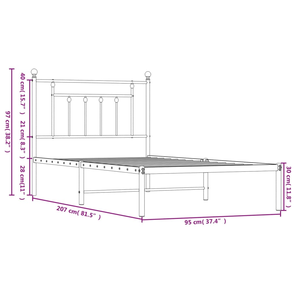 Metal Bed Frame without Mattress with Headboard Black 90x200cm