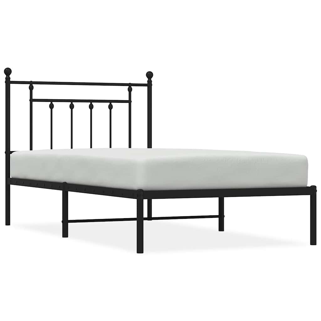 Metal Bed Frame without Mattress with Headboard Black 100x190cm