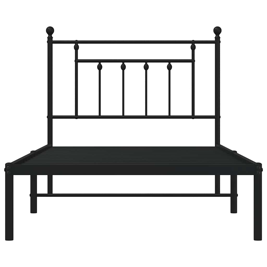 Metal Bed Frame without Mattress with Headboard Black 100x190cm
