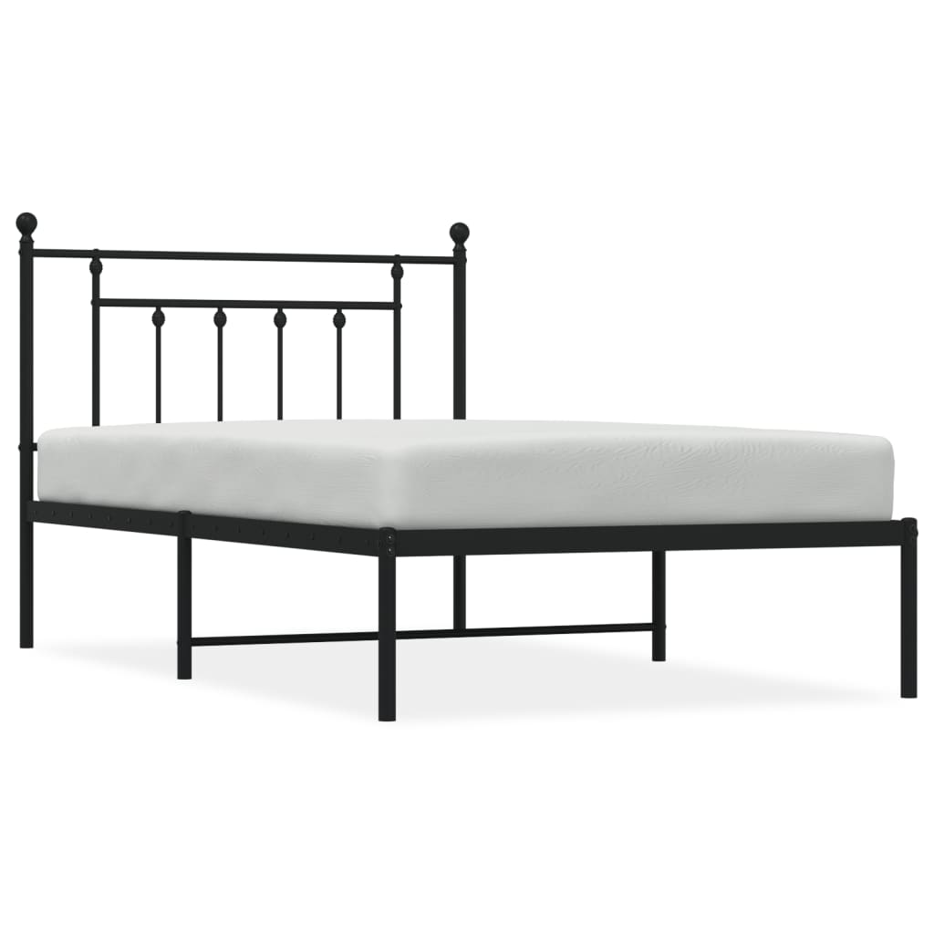 Metal Bed Frame without Mattress with Headboard Black 107x203cm