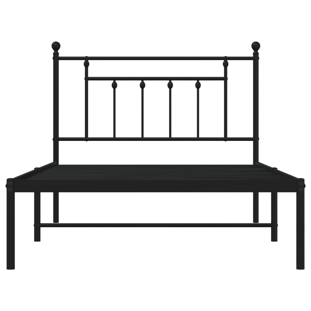 Metal Bed Frame without Mattress with Headboard Black 107x203cm