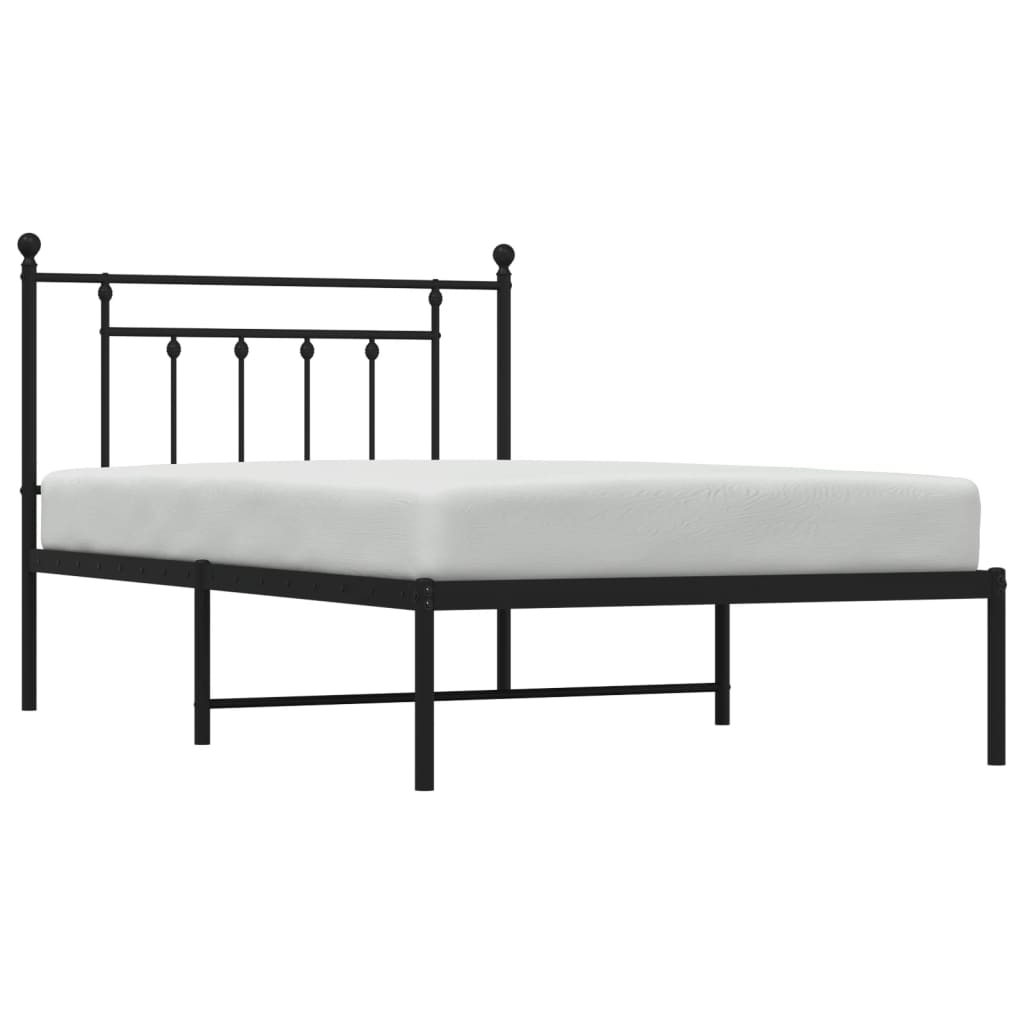 Metal Bed Frame without Mattress with Headboard Black 107x203cm