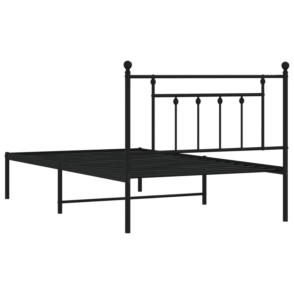Metal Bed Frame without Mattress with Headboard Black 107x203cm