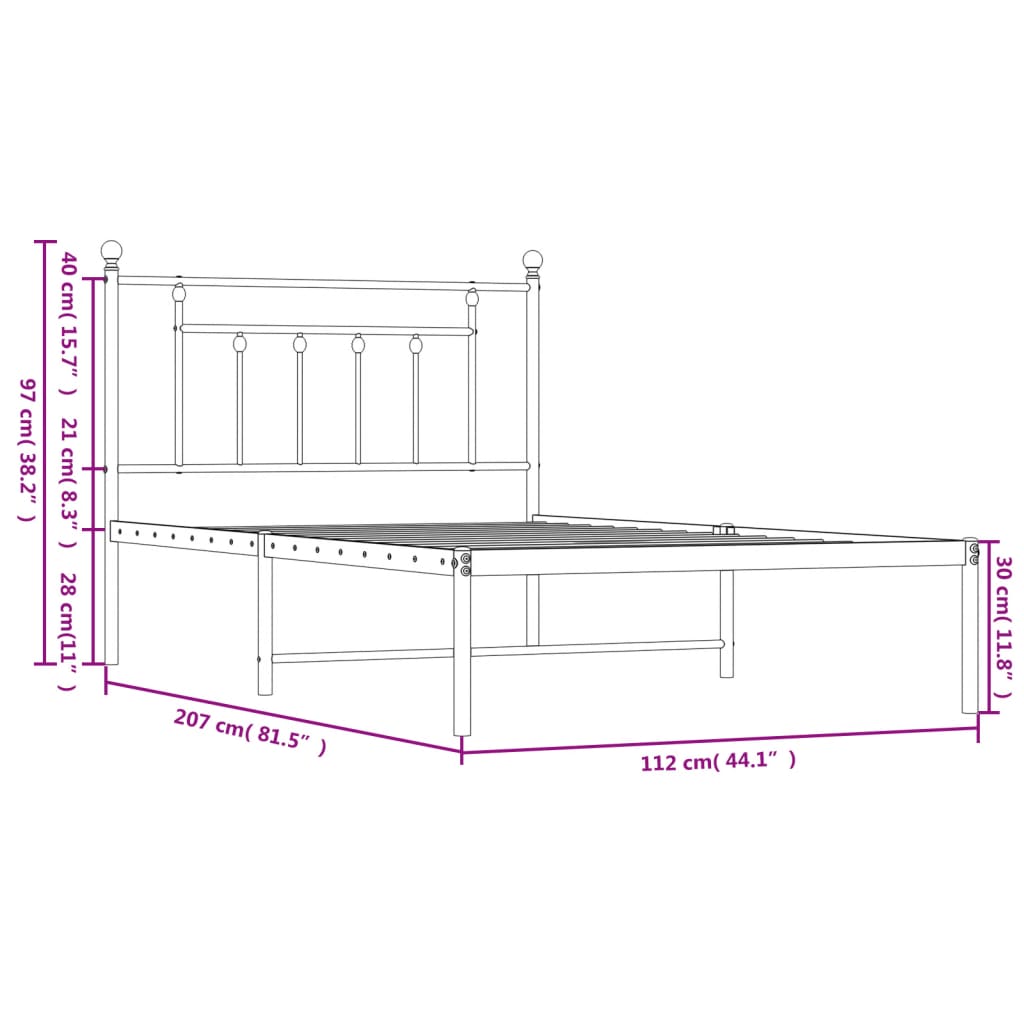 Metal Bed Frame without Mattress with Headboard Black 107x203cm