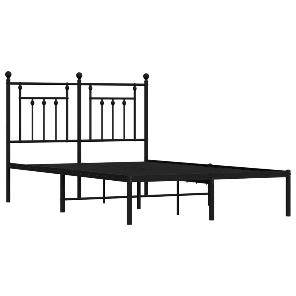 Metal Bed Frame without Mattress with Headboard Black 120x190cm
