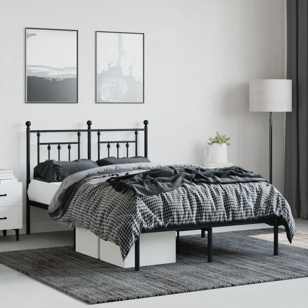 Metal Bed Frame without Mattress with Headboard Black 120x200cm