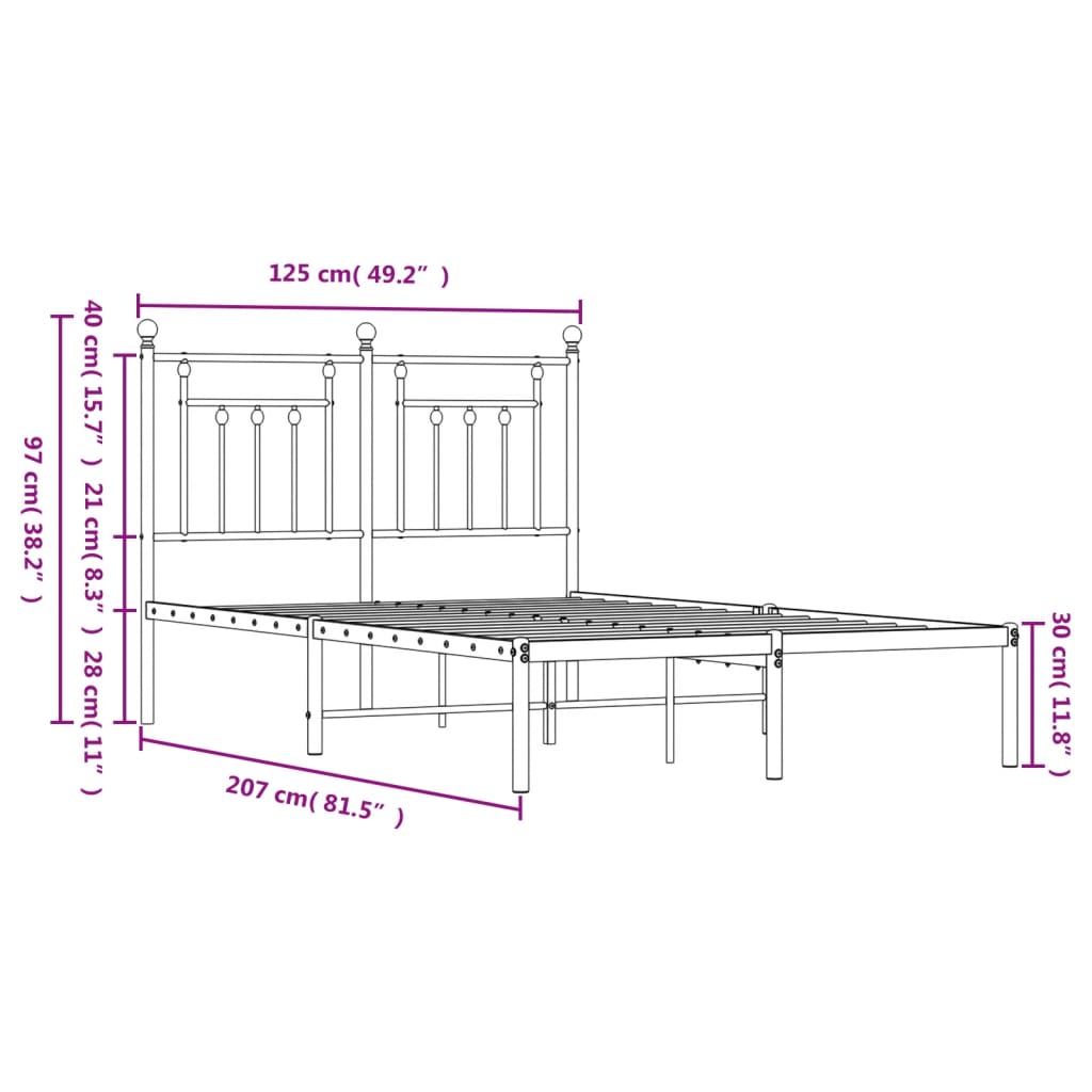 Metal Bed Frame without Mattress with Headboard Black 120x200cm