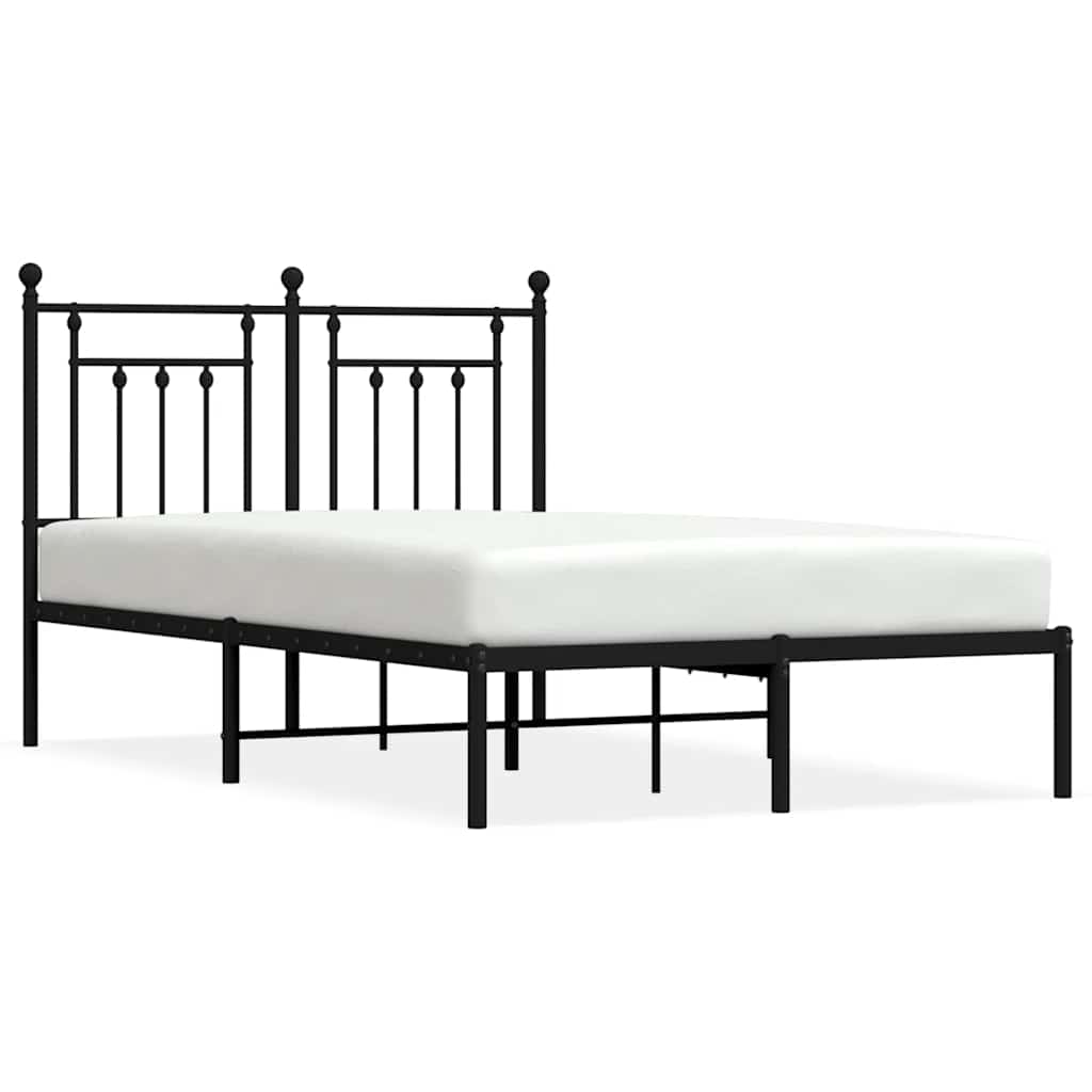 Metal Bed Frame without Mattress with Headboard Black 135x190cm