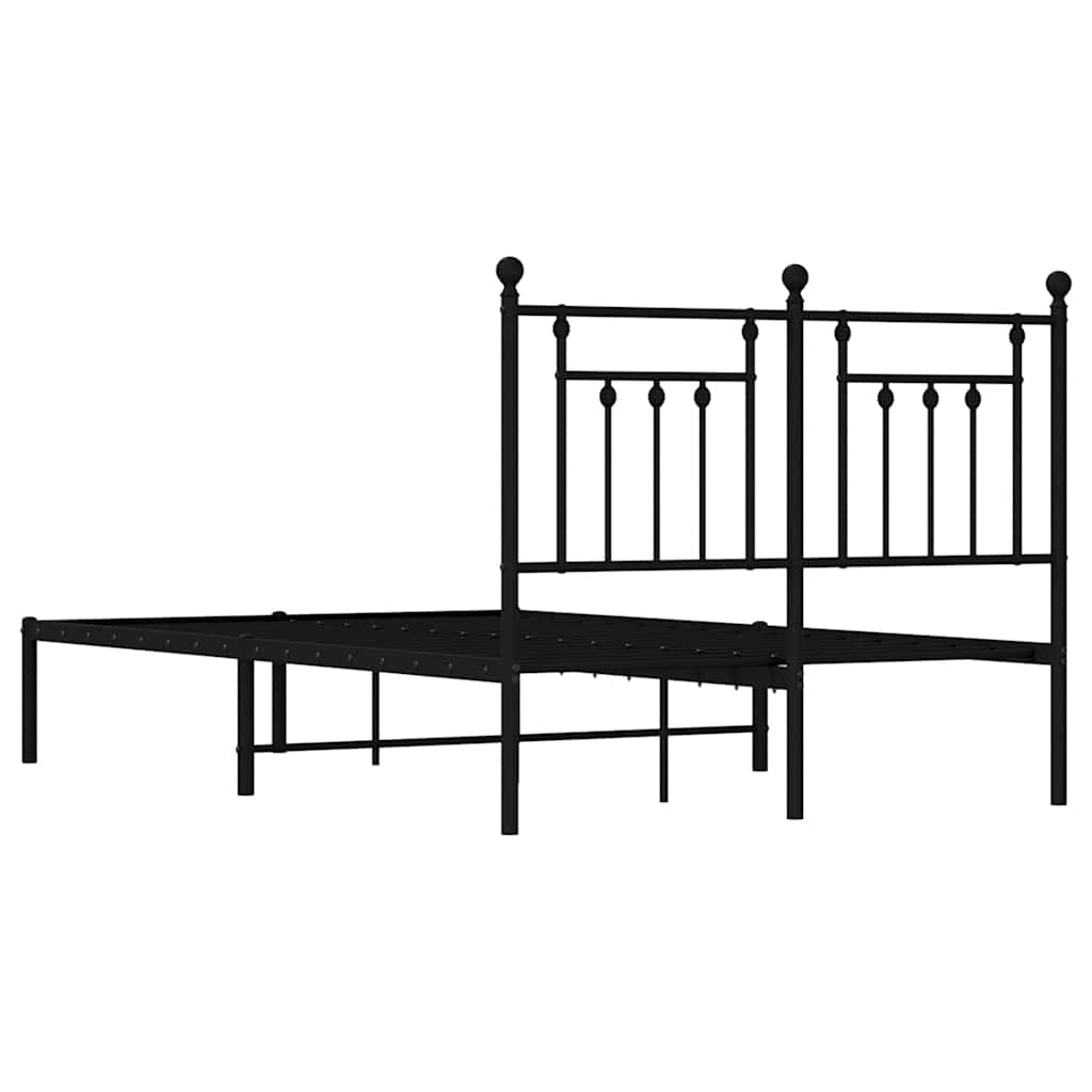 Metal Bed Frame without Mattress with Headboard Black 135x190cm