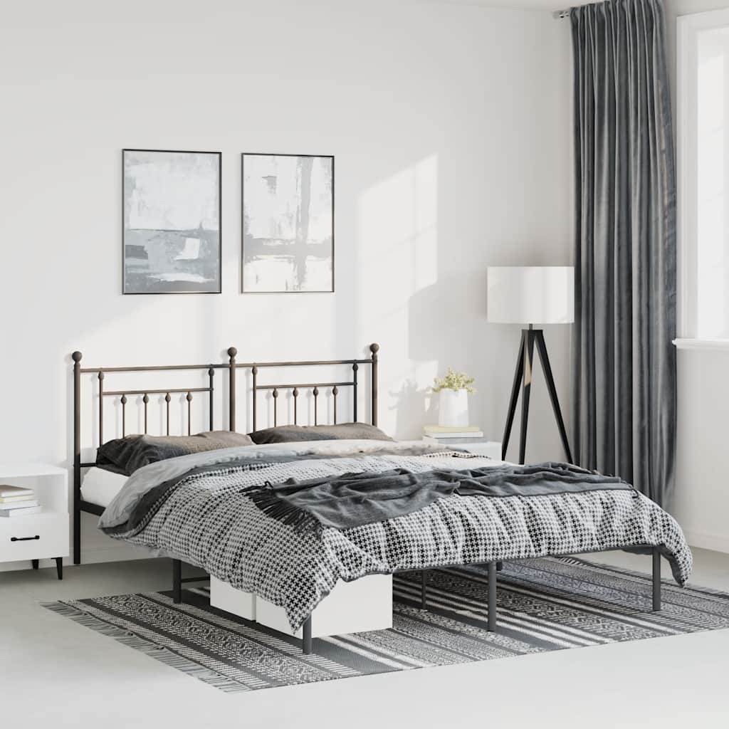 Metal Bed Frame without Mattress with Headboard Black 135x190cm