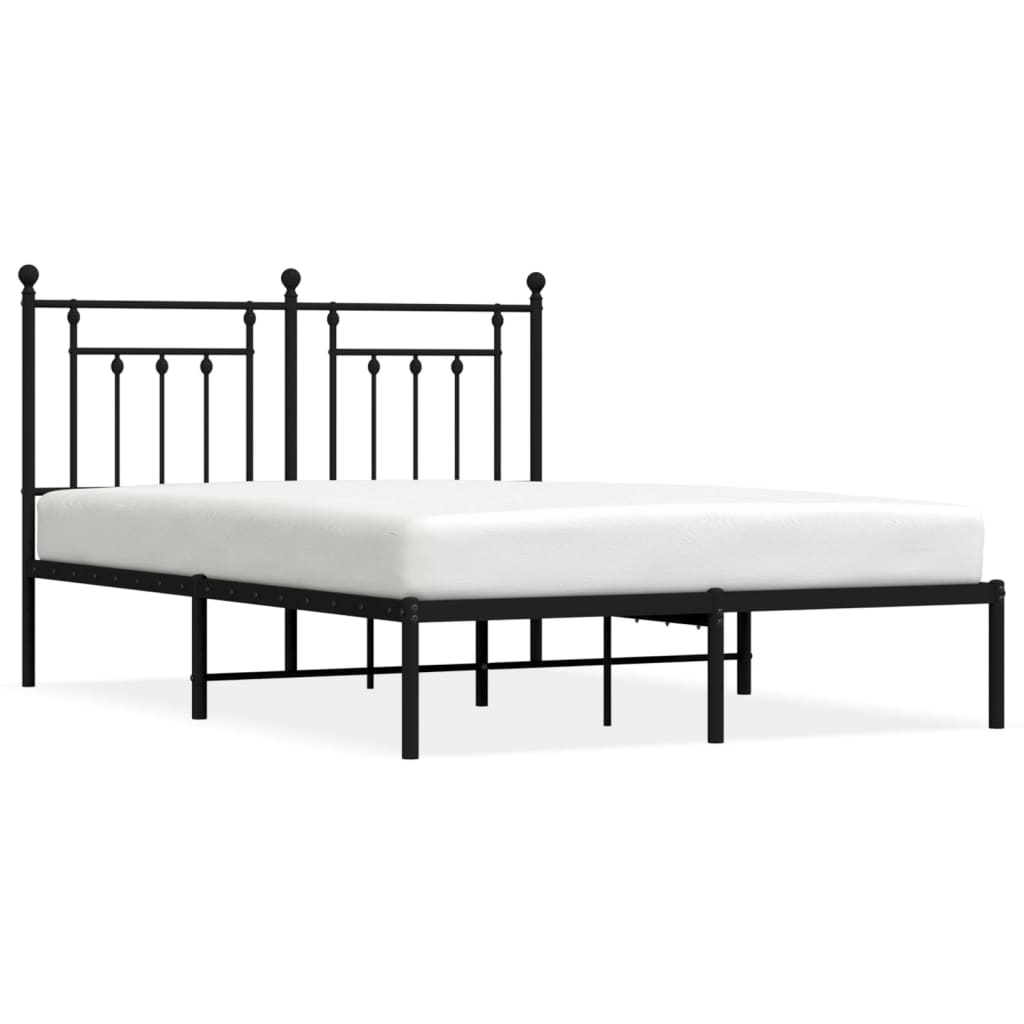 Metal Bed Frame without Mattress with Headboard Black 140x190cm