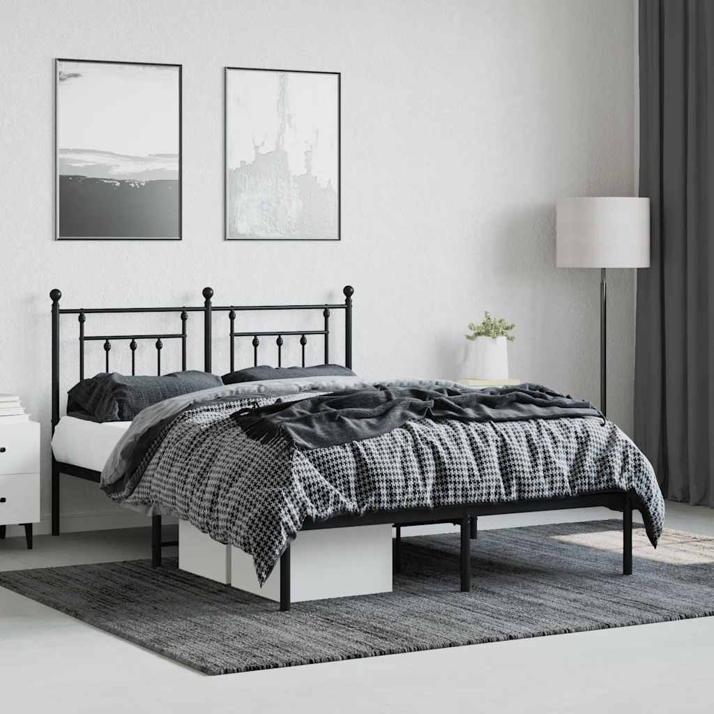 Metal Bed Frame without Mattress with Headboard Black 140x190cm