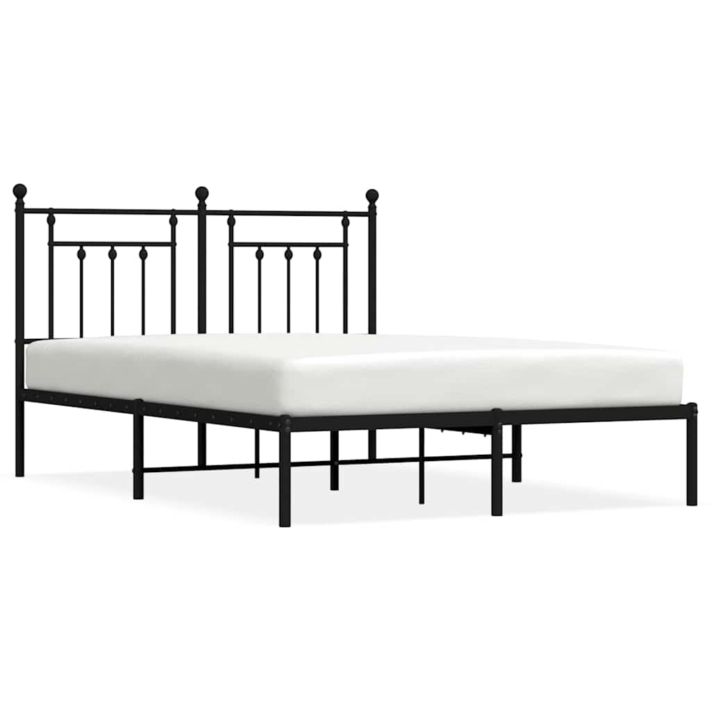 Metal Bed Frame without Mattress with Headboard Black 150x200cm