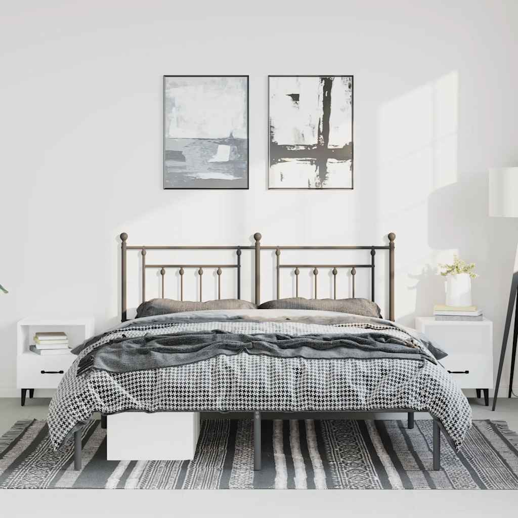 Metal Bed Frame without Mattress with Headboard Black 150x200cm