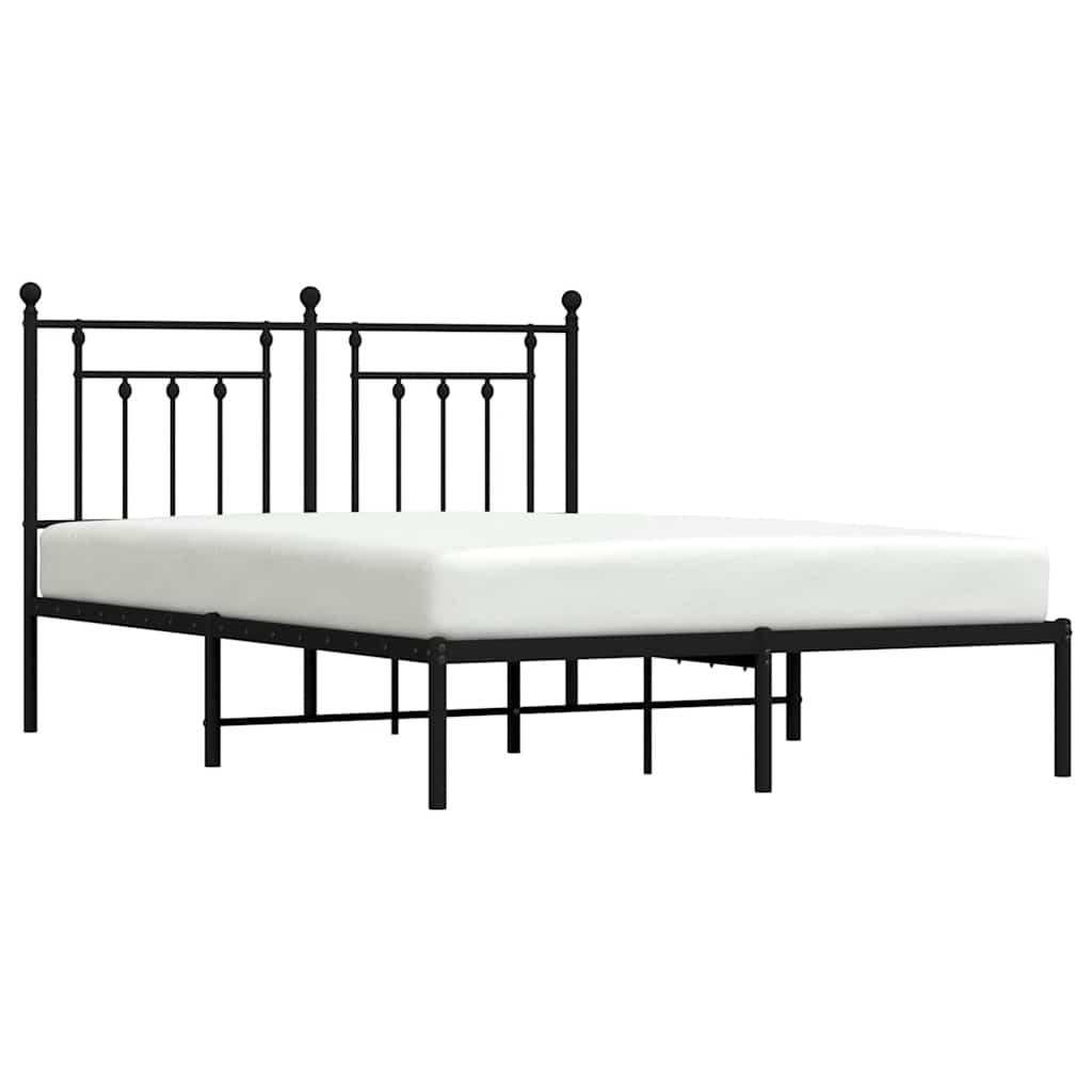 Metal Bed Frame without Mattress with Headboard Black 150x200cm