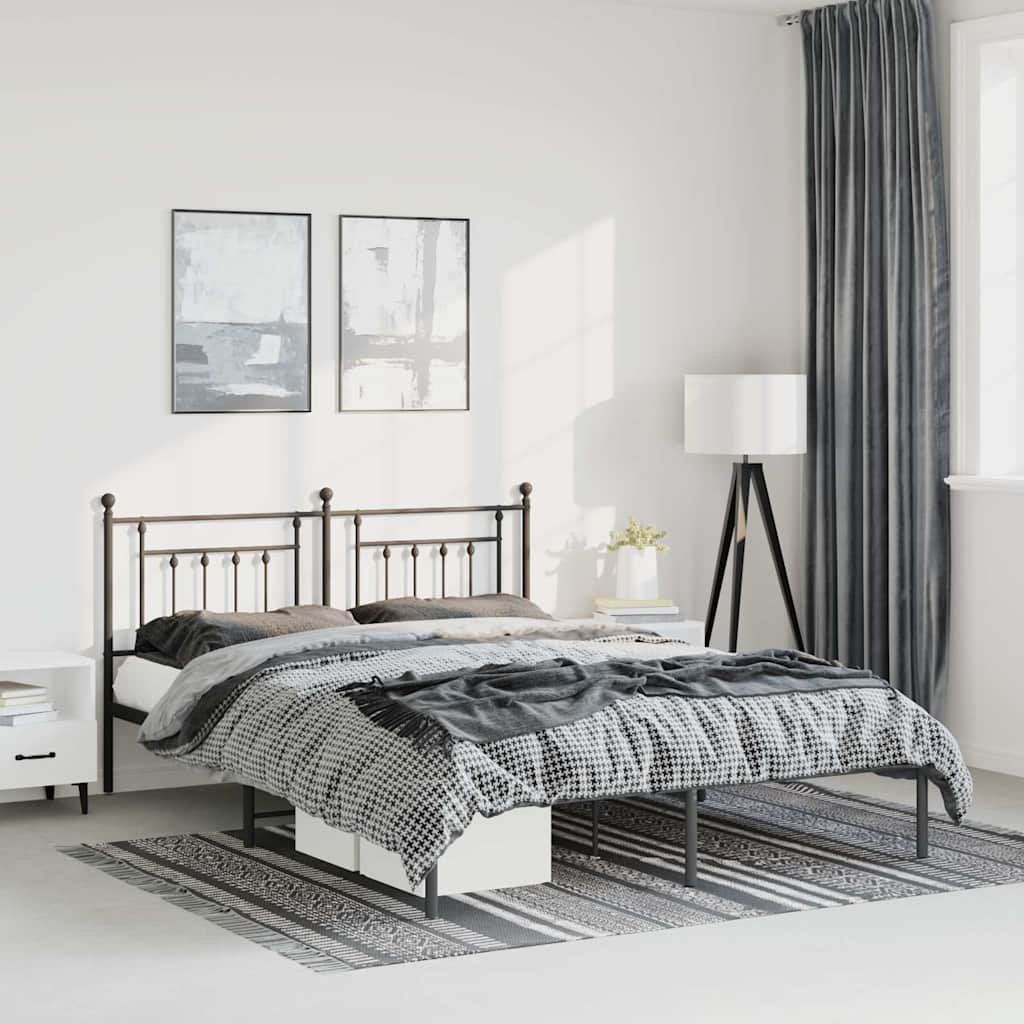 Metal Bed Frame without Mattress with Headboard Black 150x200cm