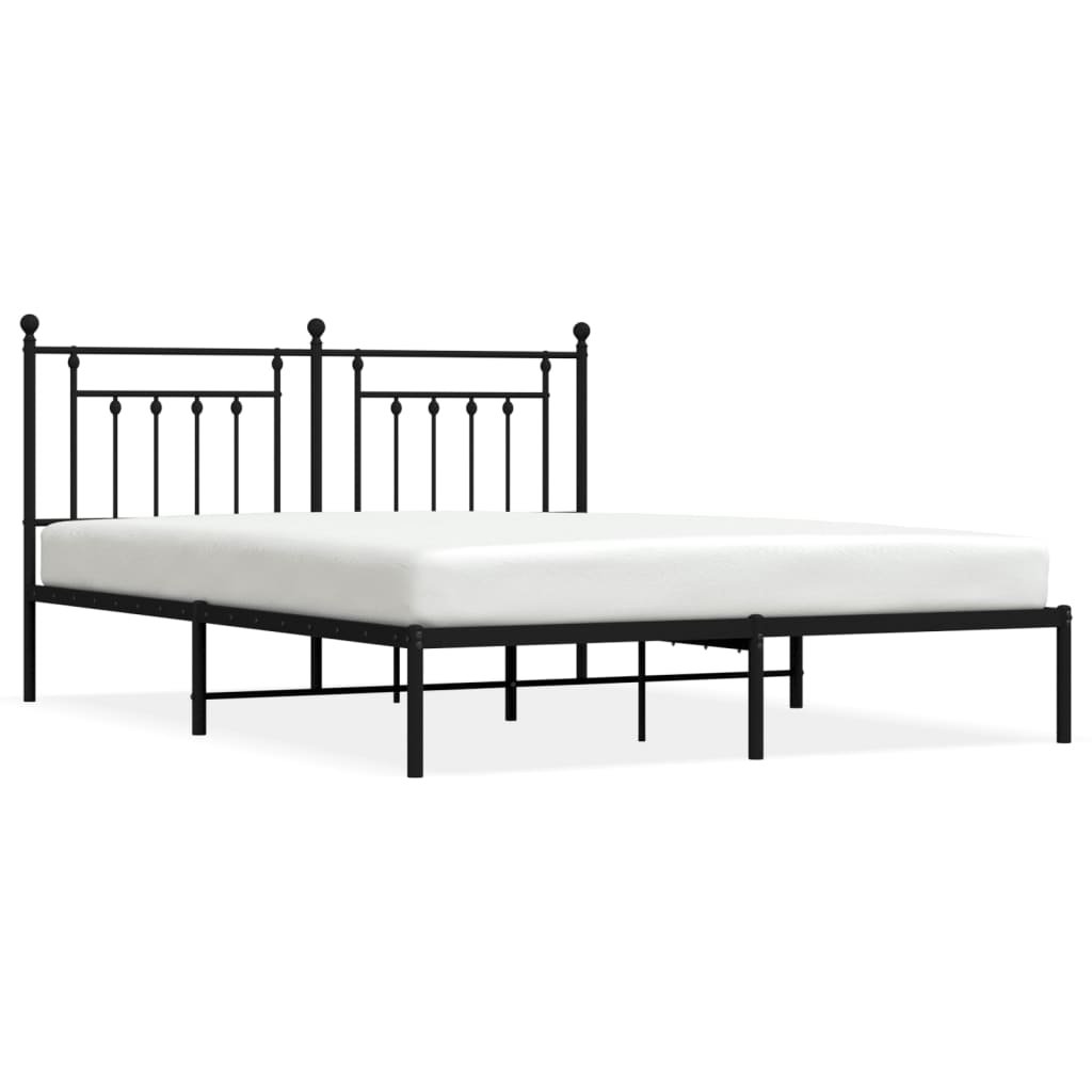 Metal Bed Frame without Mattress with Headboard Black 160x200cm
