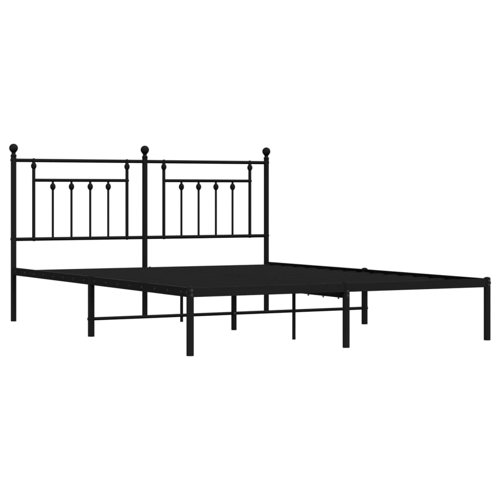 Metal Bed Frame without Mattress with Headboard Black 160x200cm