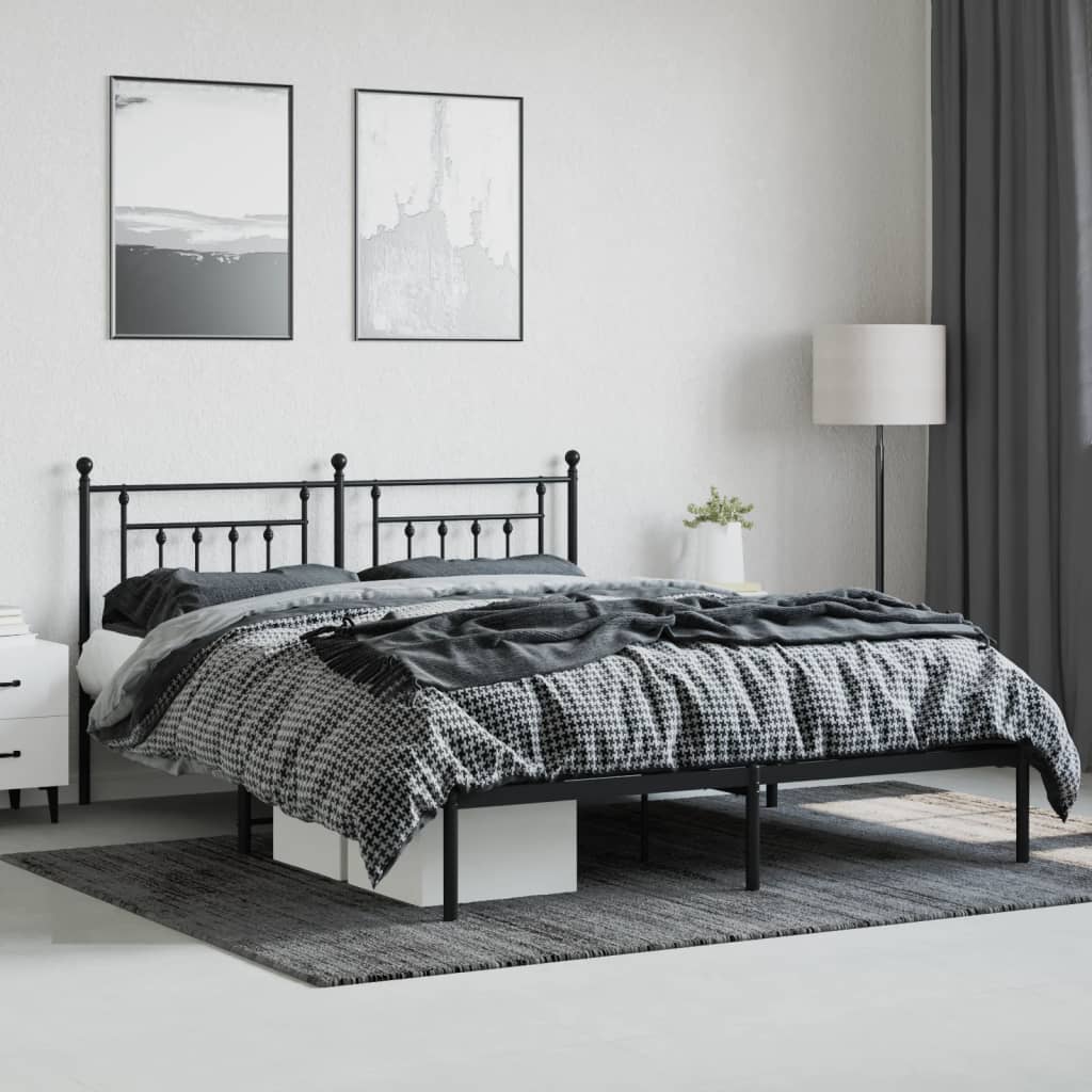 Metal Bed Frame without Mattress with Headboard Black 160x200cm