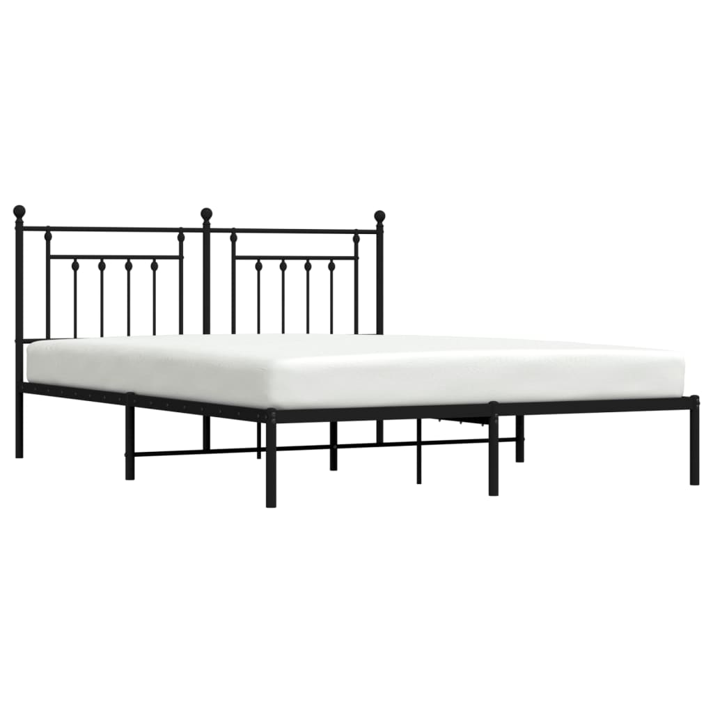 Metal Bed Frame without Mattress with Headboard Black 160x200cm