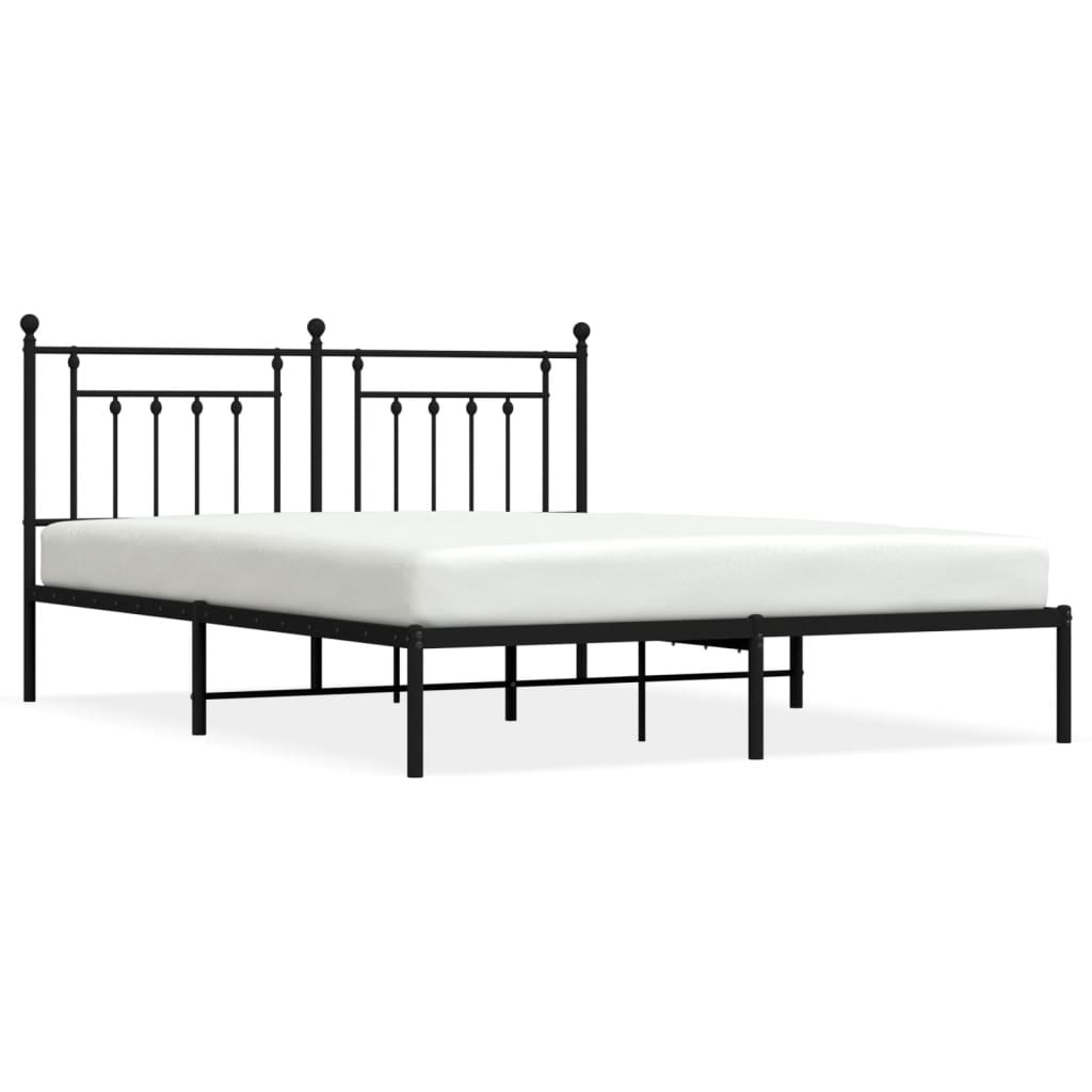 Metal Bed Frame without Mattress with Headboard Black 180x200cm
