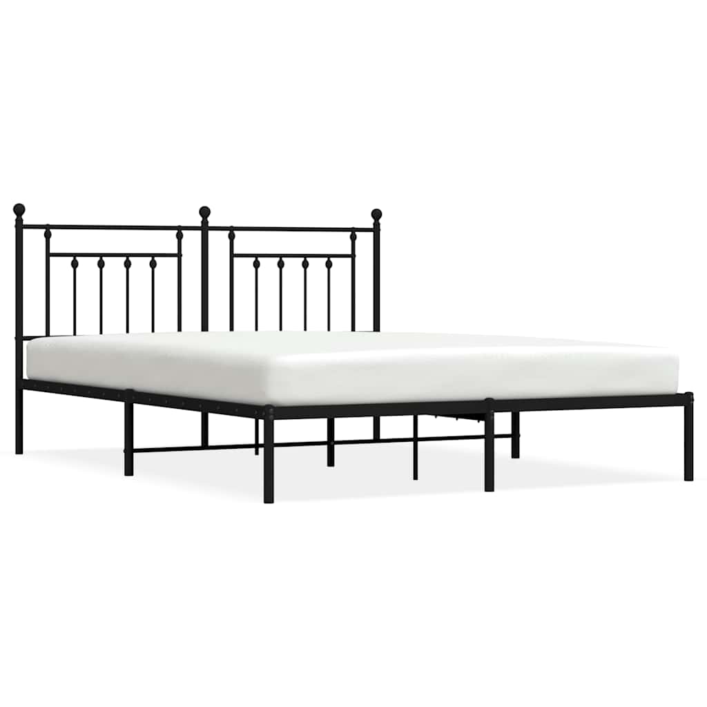 Metal Bed Frame without Mattress with Headboard Black 183x213cm