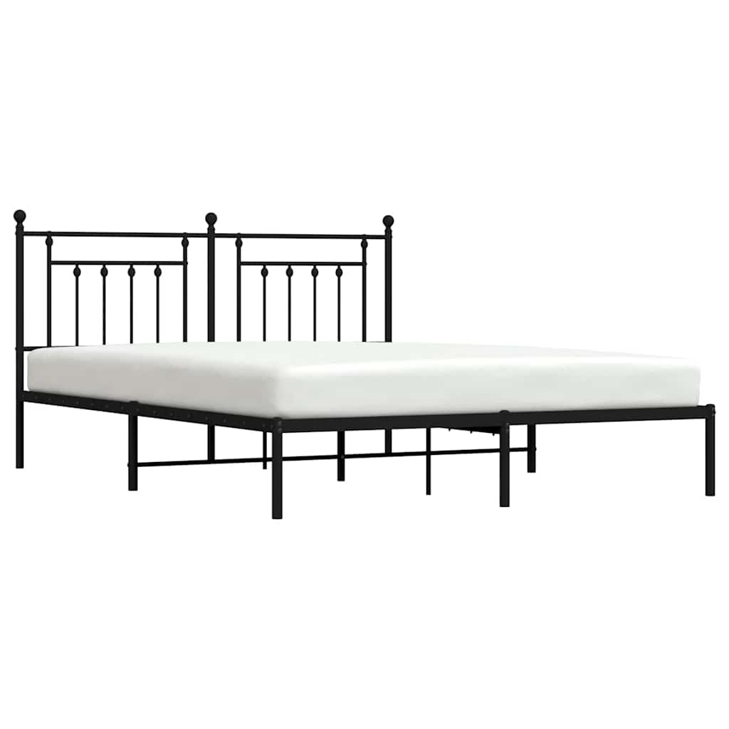 Metal Bed Frame without Mattress with Headboard Black 183x213cm