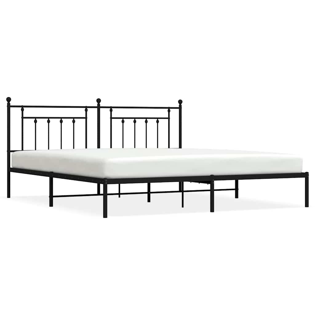 Metal Bed Frame without Mattress with Headboard Black 193x203cm