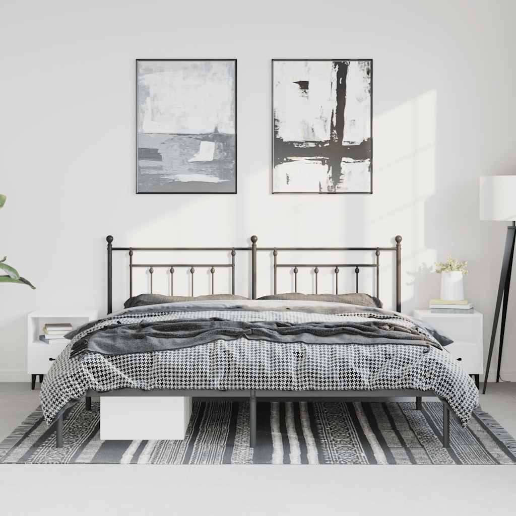 Metal Bed Frame without Mattress with Headboard Black 193x203cm