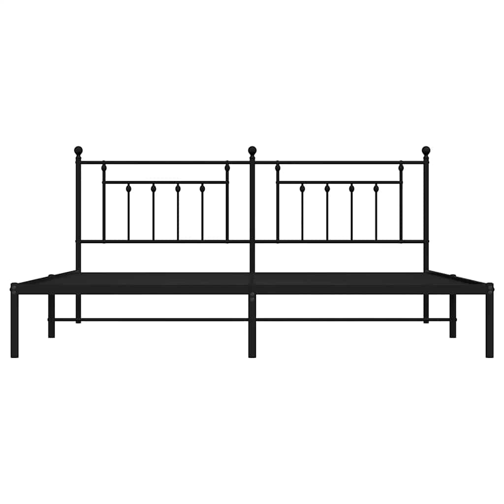 Metal Bed Frame without Mattress with Headboard Black 193x203cm