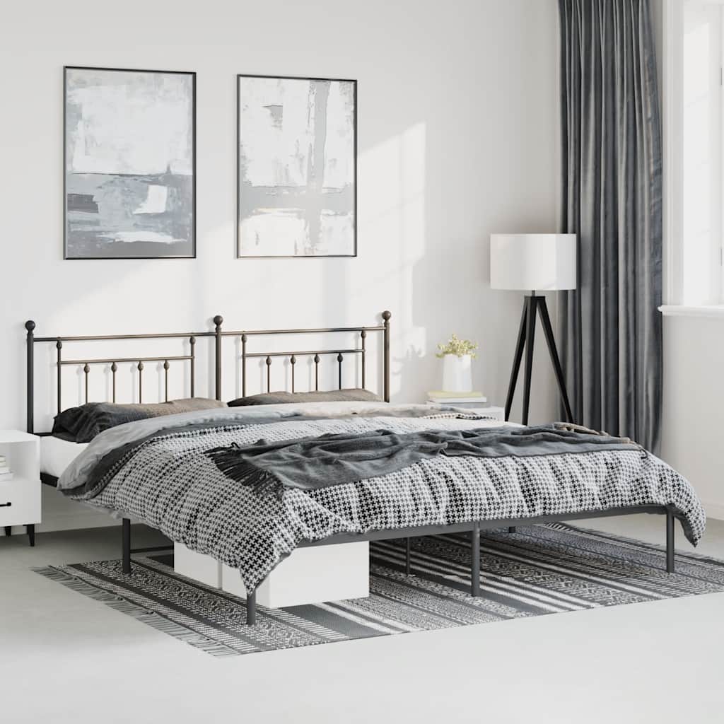 Metal Bed Frame without Mattress with Headboard Black 193x203cm