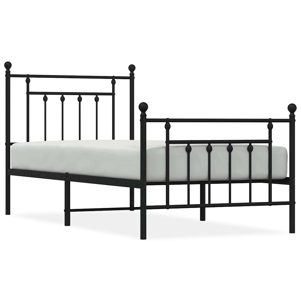 Metal Bed Frame without Mattress with Footboard Black 80x200cm