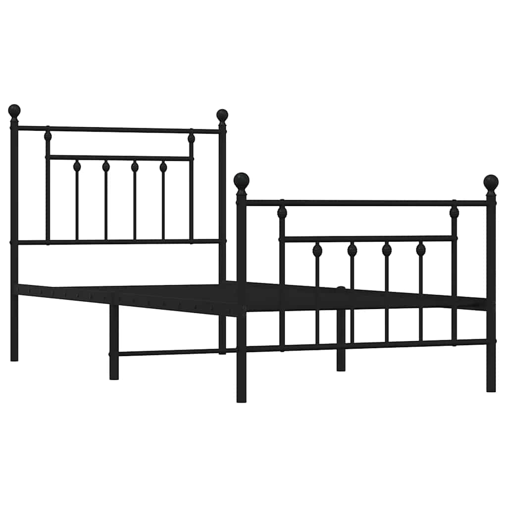 Metal Bed Frame without Mattress with Footboard Black 80x200cm
