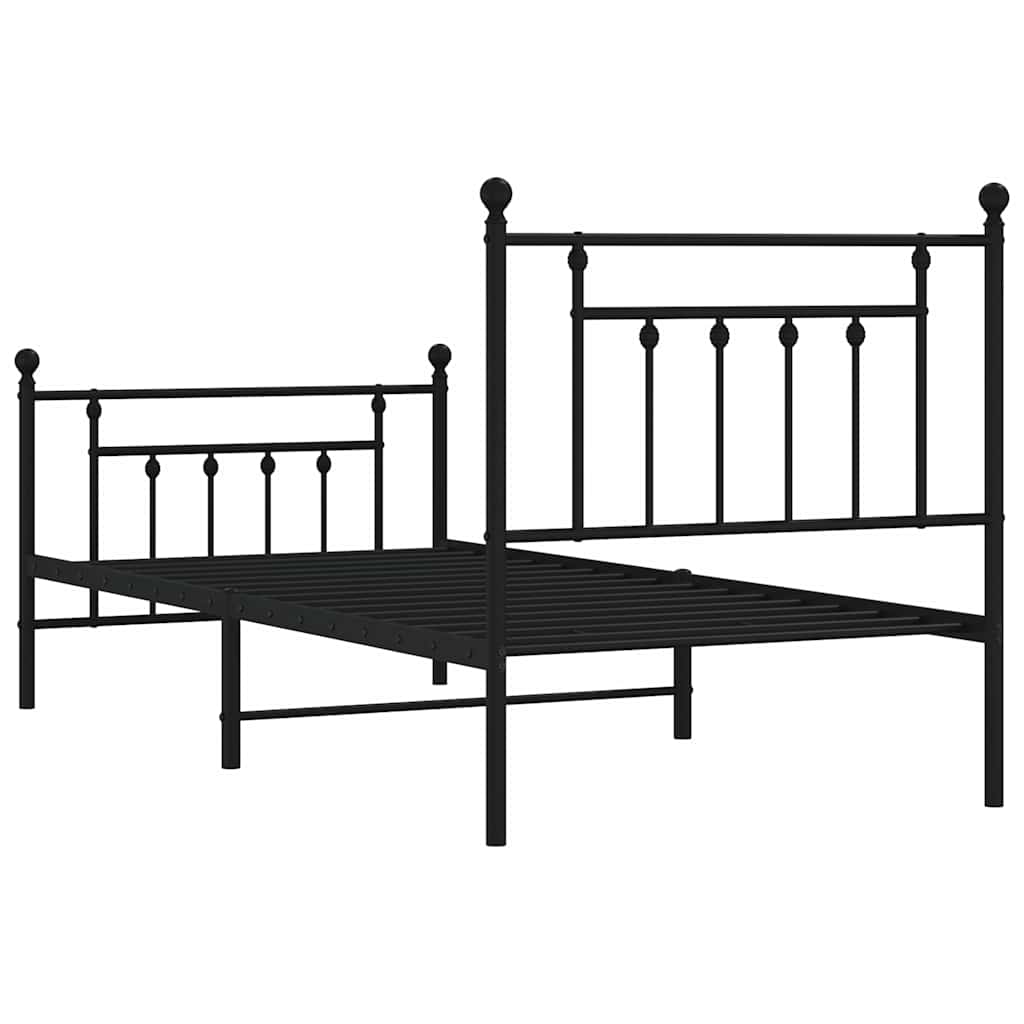 Metal Bed Frame without Mattress with Footboard Black 80x200cm