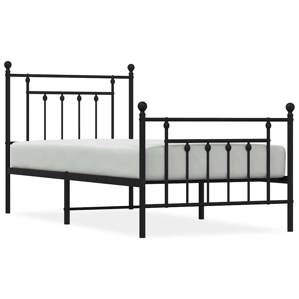 Metal Bed Frame without Mattress with Footboard Black 90x190cm