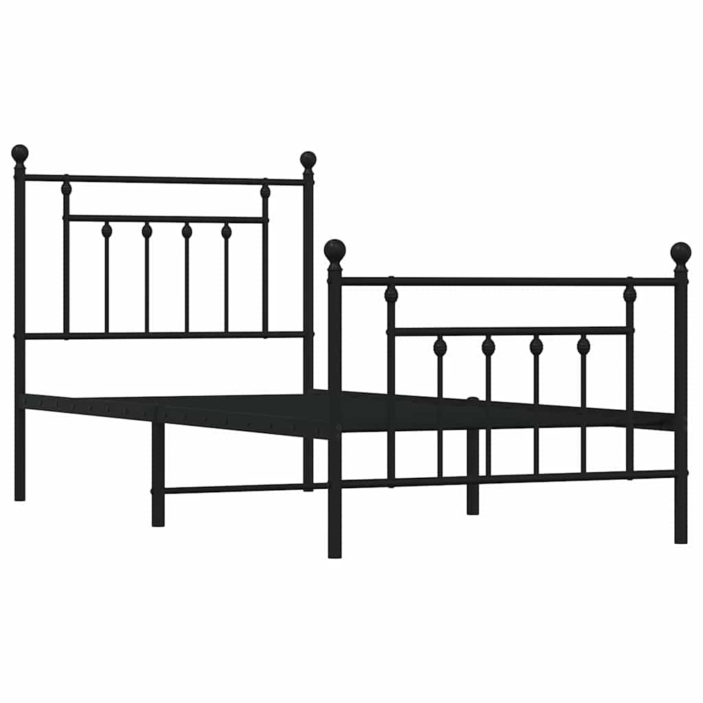 Metal Bed Frame without Mattress with Footboard Black 90x190cm