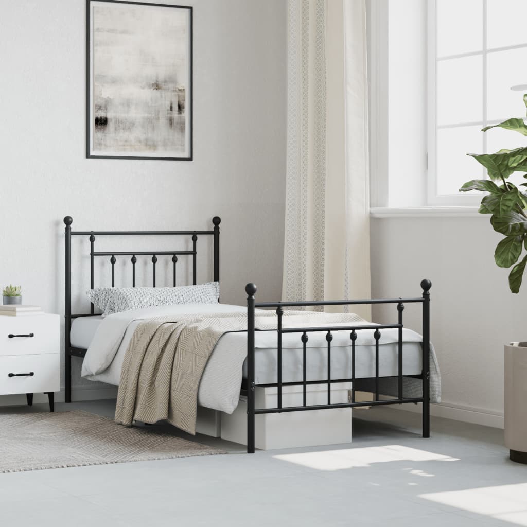 Metal Bed Frame without Mattress with Footboard Black 90x190cm
