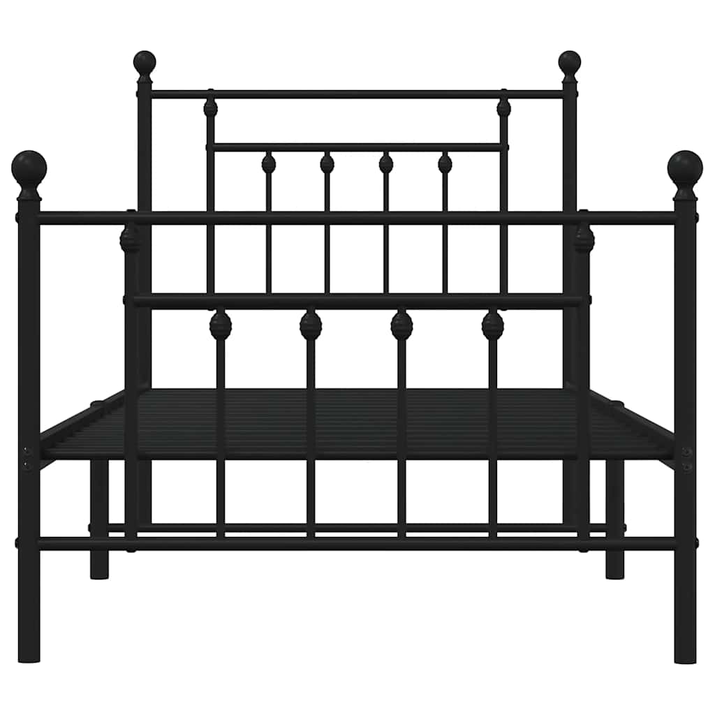 Metal Bed Frame without Mattress with Footboard Black 90x190cm