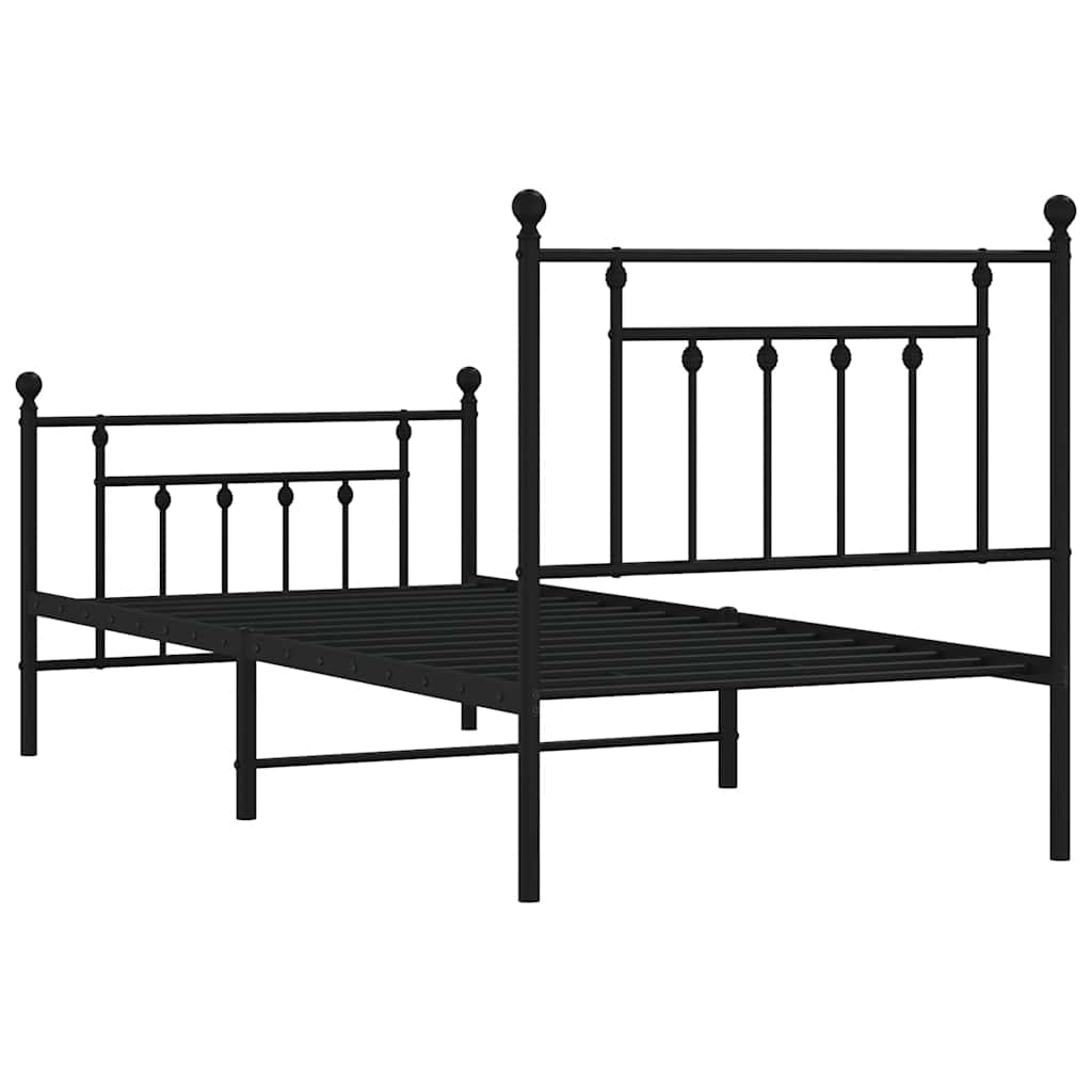 Metal Bed Frame without Mattress with Footboard Black 90x190cm