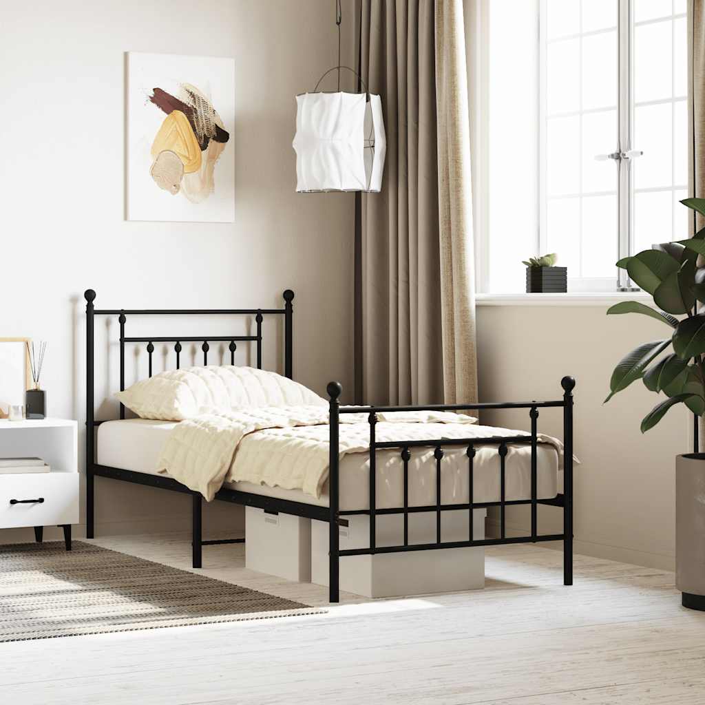 Metal Bed Frame without Mattress with Footboard Black 90x190cm