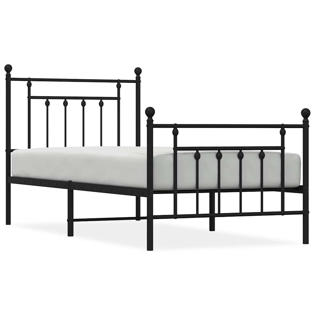 Metal Bed Frame without Mattress with Footboard Black 90x200cm