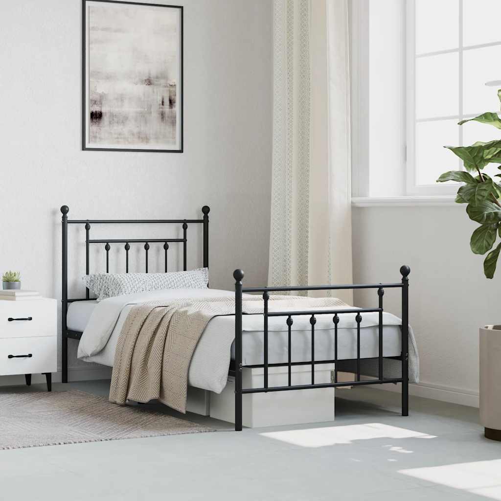 Metal Bed Frame without Mattress with Footboard Black 90x200cm