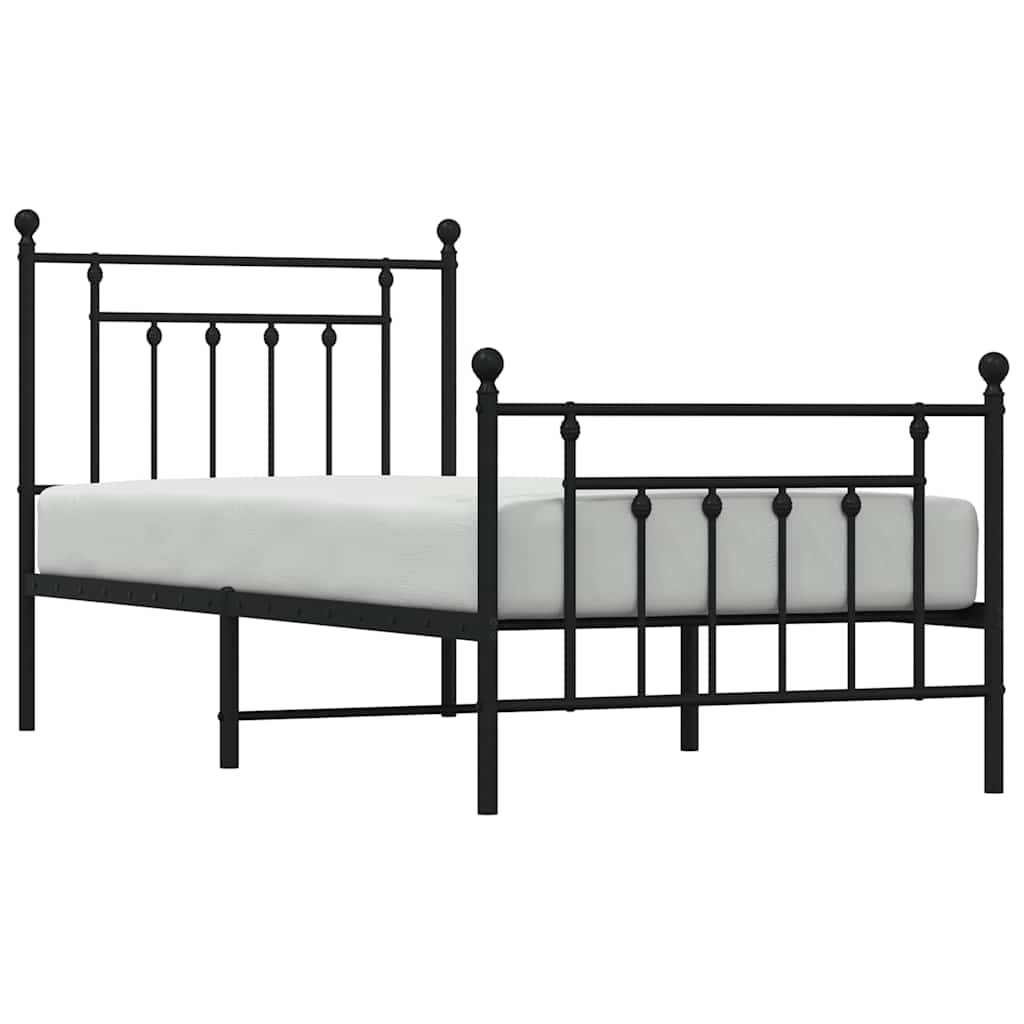 Metal Bed Frame without Mattress with Footboard Black 90x200cm