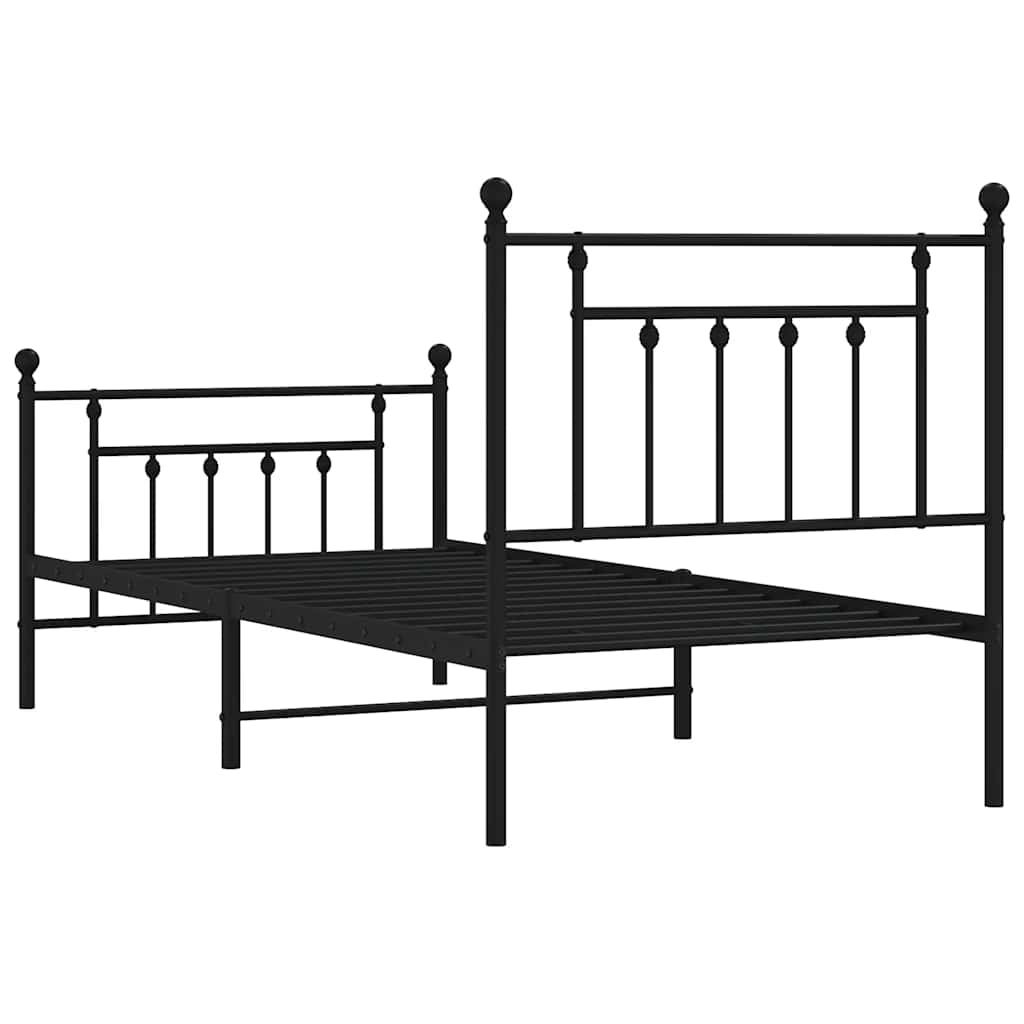 Metal Bed Frame without Mattress with Footboard Black 90x200cm