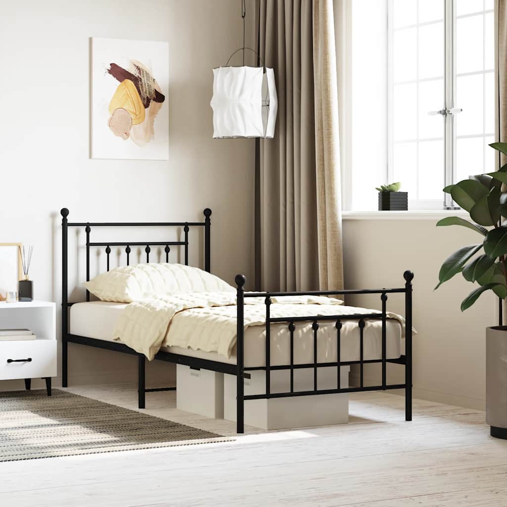 Metal Bed Frame without Mattress with Footboard Black 90x200cm