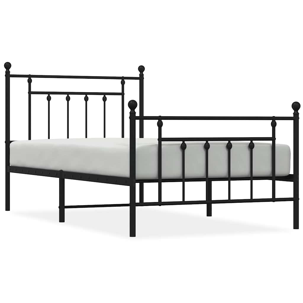 Metal Bed Frame without Mattress with Footboard Black 100x190cm