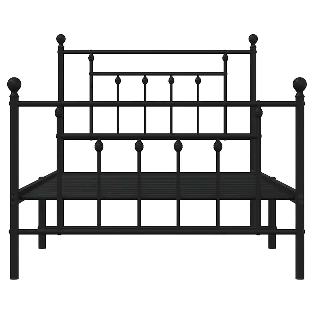 Metal Bed Frame without Mattress with Footboard Black 100x190cm