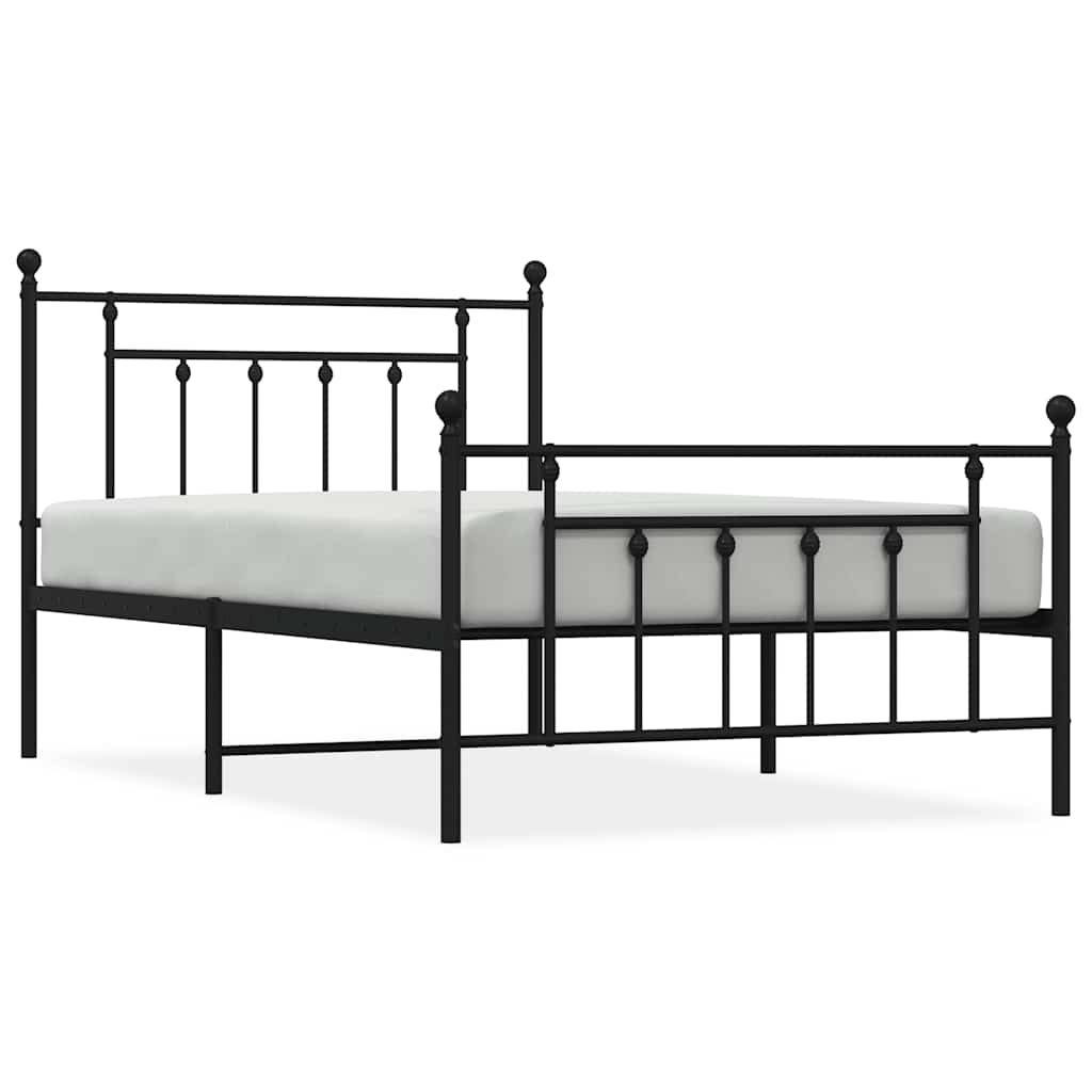 Metal Bed Frame without Mattress with Footboard Black 100x200cm